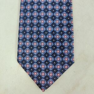 Forsyth of Canada Men's Blue Red Brocade Geometric Print 100% Silk 3.5" Tie